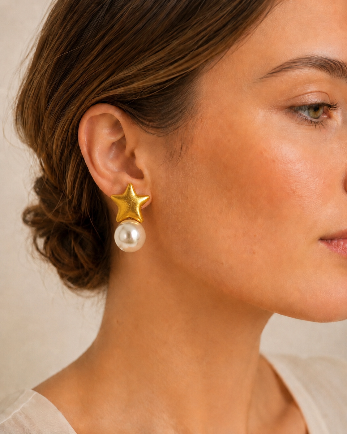 Aretes Estrella Perla Dorada